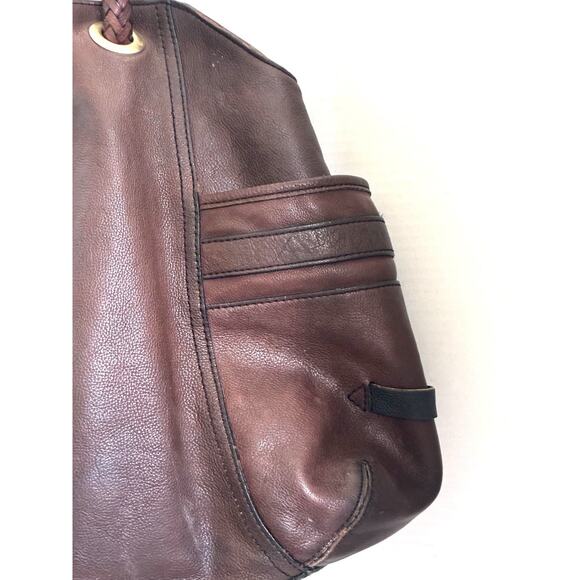 Cole Haan Pebbled Leather Drawstring Shoulder Bag – Large Brown, Braided Handles - Picture 3 of 15